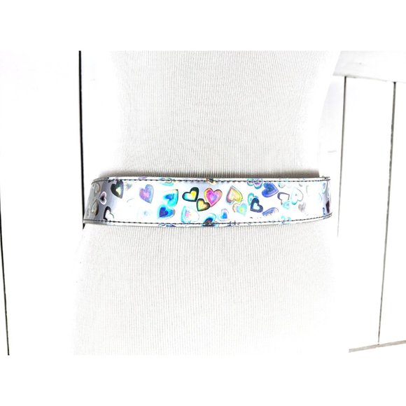 Iridescent silver heart plastic wide retro belt - Picture 4 of 4